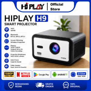 HIPLAY - H9 Proyektor Smart Android  | 1400 ANSI Lumens | RAM 2GB/32GB | WiFi | Bluetooth|Netflix Register